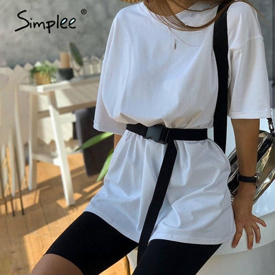 Simplee Casual Solid Outfits Women's Two Piece Suit with Belt Home Loose Sports Tracksuits Fashion Bicycle Summer Hot Suit 2020